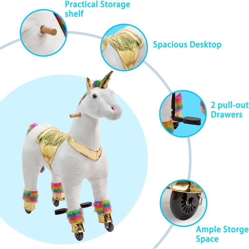 Rit op eenhoorn op speelgoed, eenhoorn rit voor meisjes 7 tot volwassenen lopen Max. belasting 187 LBS, geen batterij of elektriciteit