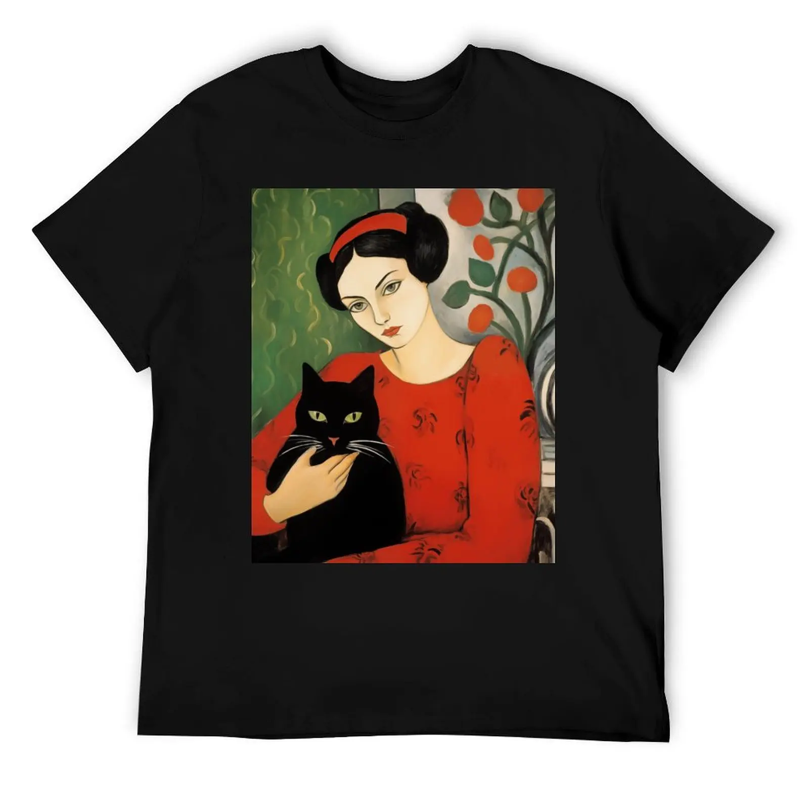 

Woman holding a black cat, oil painting style T-Shirt t shirt personalised mens graphic t shirts T-Shirt