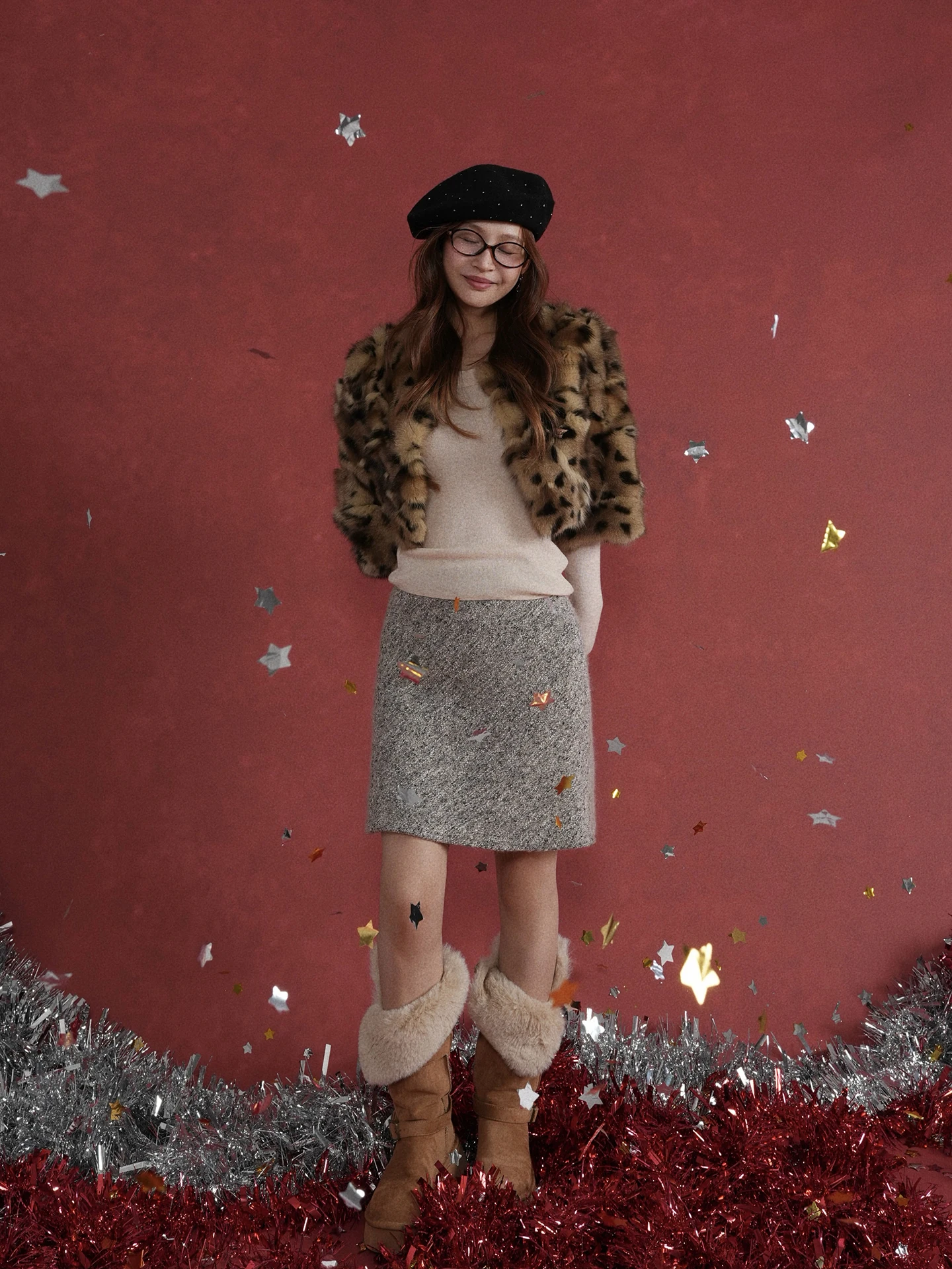 

Bluetique 229 Queen Side Cut Wool Knitted f Skirt Casual mid Waist A-Line Skirt Stand Fit Knitted Wool Blend Fabric