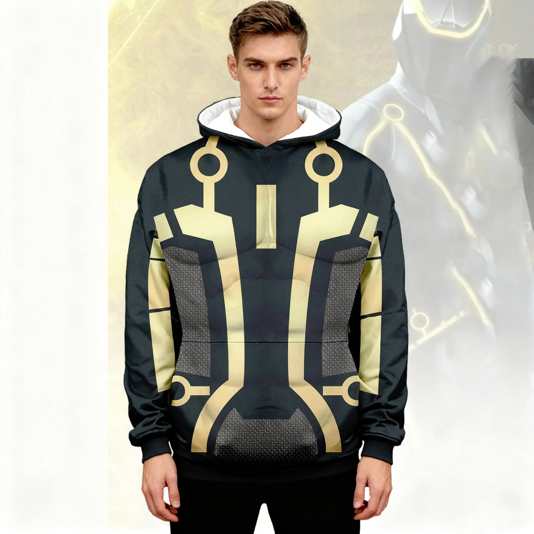 سترة بغطاء للرأس مطبوعة TRON للرجال على الموضة، سويت شيرت بنمط دائرة صفراء جديدة لخريف وشتاء، طراز متعدد الاستخدامات