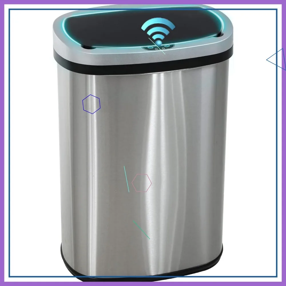 

13 Gallon Stainless Steel Touchless Trash Bin with Lid for Kitchen Bathroom Office