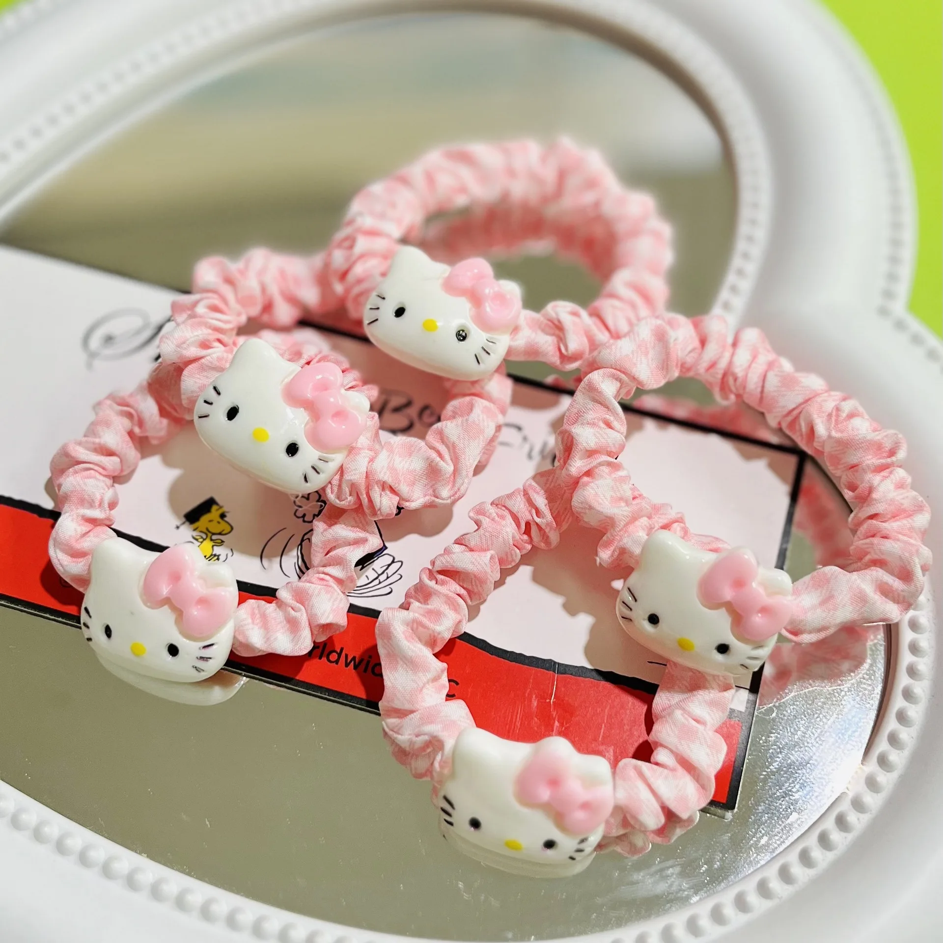 3/5 قطعة أنيمي الوردي ل مرحبا كيتي العلاقات الشعر سانريو إكسسوارات الشعر عالية المرونة رباط شعر الفتيات الاطفال اللعب الشعر التعادل الهدايا