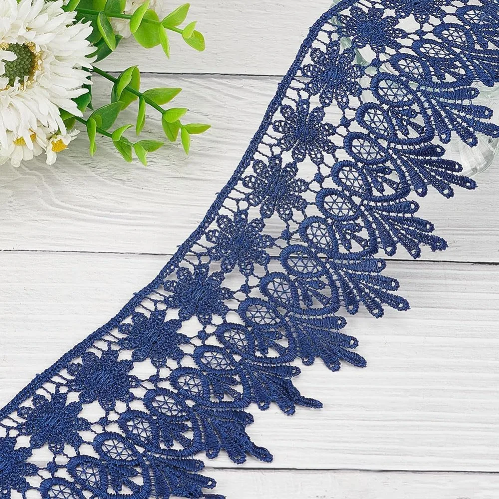 7,5 Yards Polyester Spitzen band Mitternachts blau Blumenmuster Spitzen besatz Wellen rand Spitzen besatz Blumen kanten band Kleidung