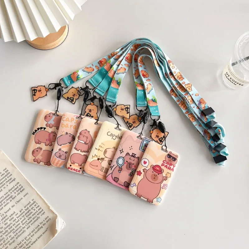 

Capybara ID Card Holders Lanyard Passport Covers Cartoon Bus Bank Bags Pendants Card Covers Hang Rope Accessories Boy Girls Gift