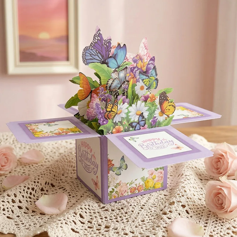 

Happy Birthday Colorful 3D Pop-up Butterfly Greeting Card Ins-Style Elegant and Fresh Birthday Card (2026 New Design)