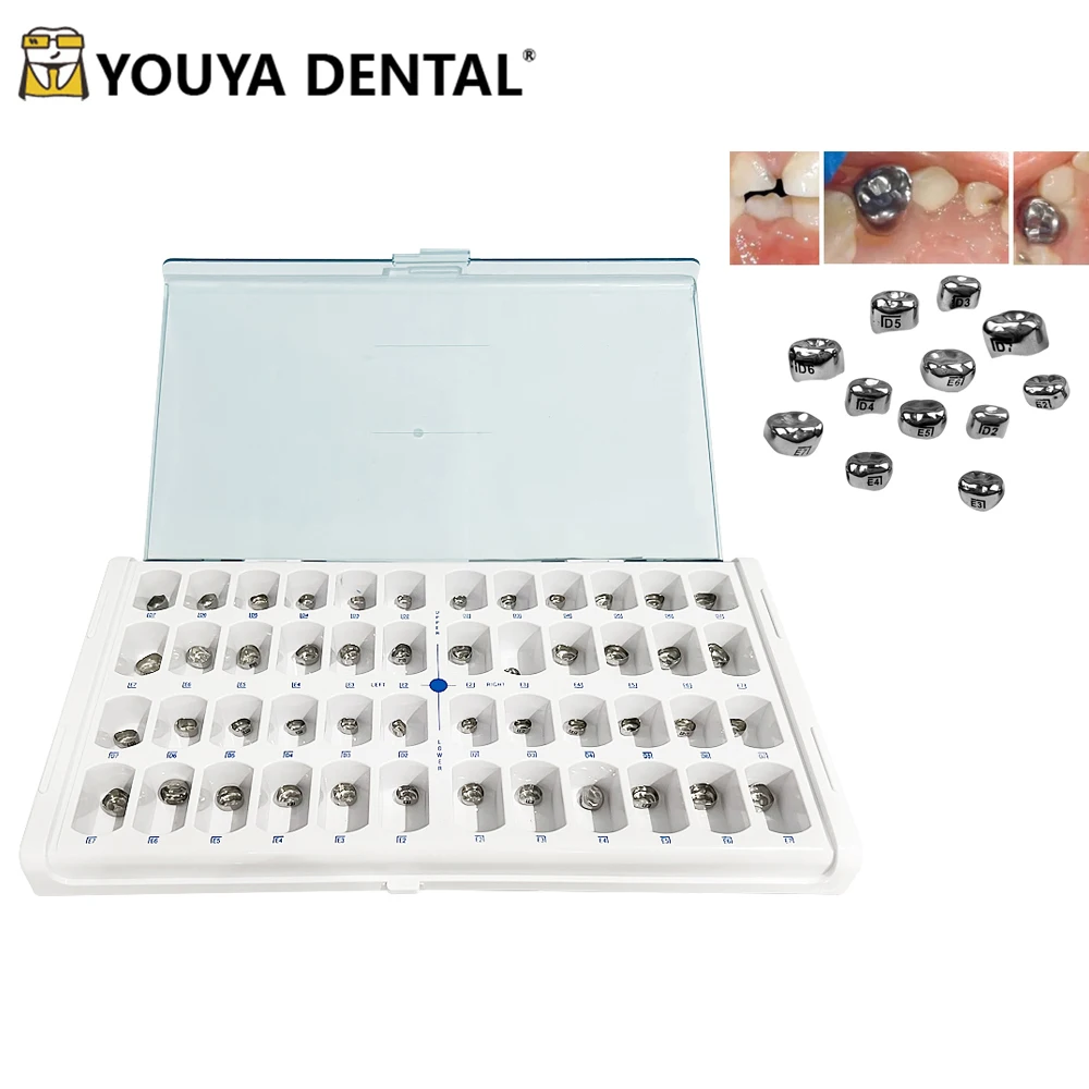 

48Pcs/Box Dental Preformed Metal Crown Primary Molar Kid Crowns Stainless Steel Temporary Crowns Tooth Protection Dentistry Tool