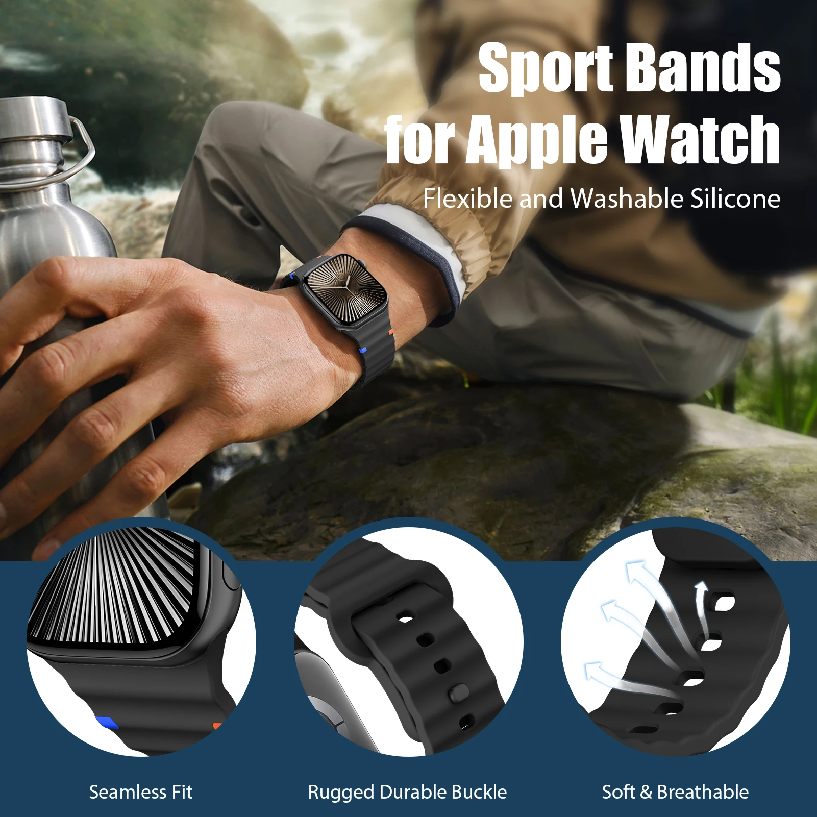 

Silicone Strap for Apple Watch 10 Band 46mm 42mm 45mm 44mm 40mm 41mm Correa Bracelet iWatch Series SE 9 8 7 6 5 4 3 Ultra 2 49mm