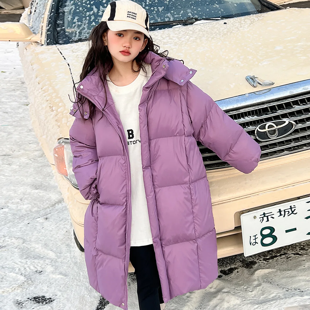 Girls Down Cotton Jacket New Winter Mid-length Hooded Coat Thicken Warm Children\'s Outerwear Parkas Kids Clothing