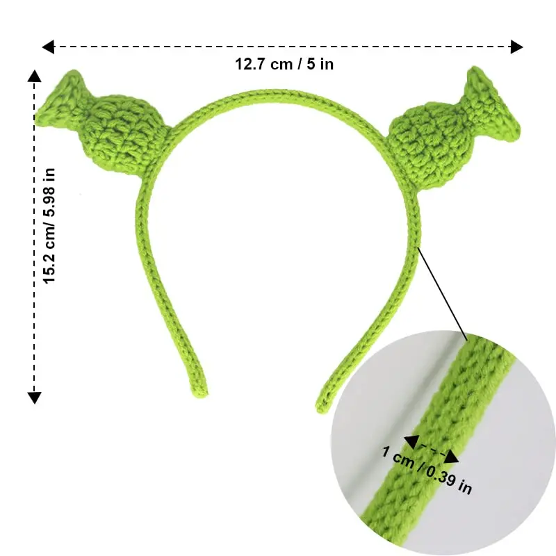 Shrek Headband with Ears Cute Dressing Up Crochet Shrek Ears Cosplay Prop Theme Costume Unisex Birthday Party Decorations