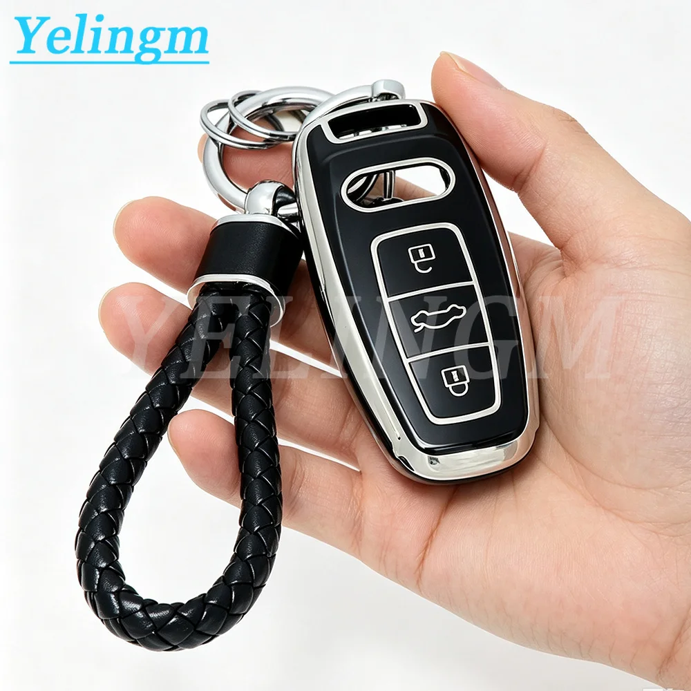 Fashion TPU Car Remote Key Case Cover Shell For Audi A6 A7 A8 E-tron Q5 Q8 C8 D5 Gold Edge Design Protector Fob Car Accessories