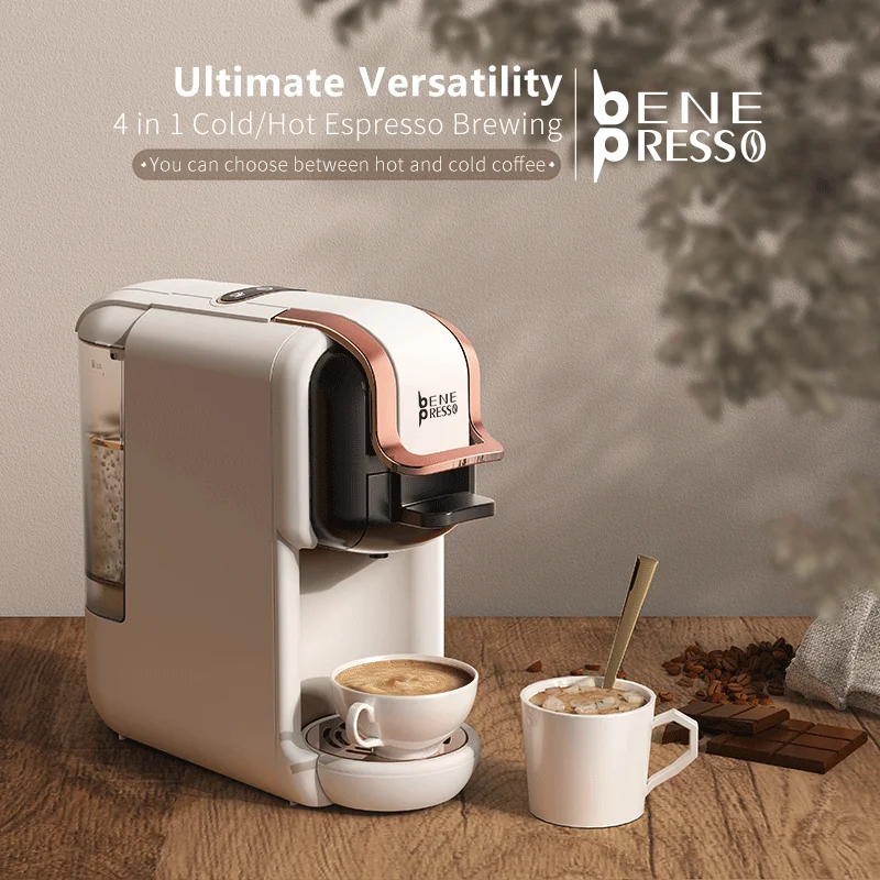 Benepresso 4 in 1 Multiple Capsule Coffee Machine Hot/Cold DG Cappuccino Nes Capsule ESE Pod Cafeteria 20Bar B2A