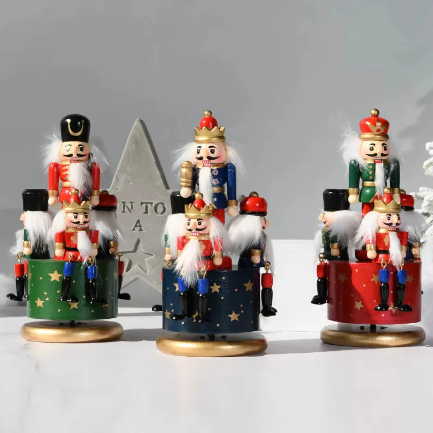 2024 Christmas decorations hand painting 23CM Nutcracker rotating music box crafts decoration  Wooden Music Box tin soldier Game