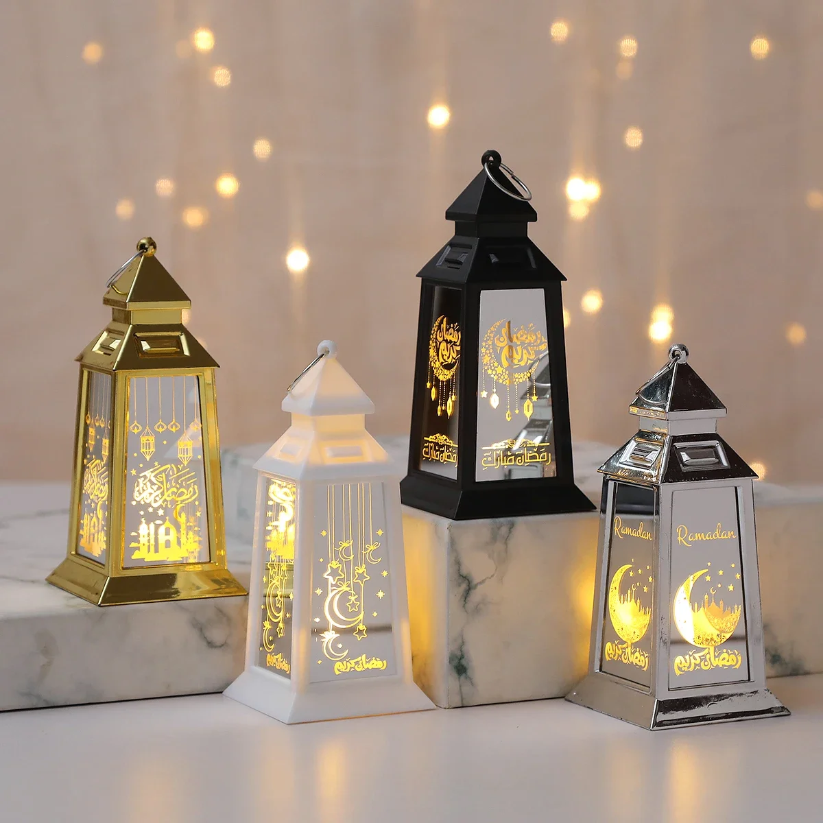 Ramadan Kareem Table Ornament 2025 Retro Ramadan Mubarak Lantern Eid Mubarak Lamp Decoration Islamic Muslim Party Home Decor