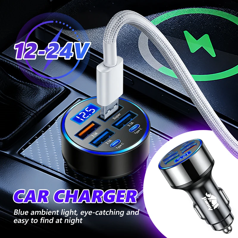 For Suzuki Car Fast Charge One to Six Plug Auto Charger Flash Charge with Digital Display Swift Jimny Grand Vitara SX4 Samurai