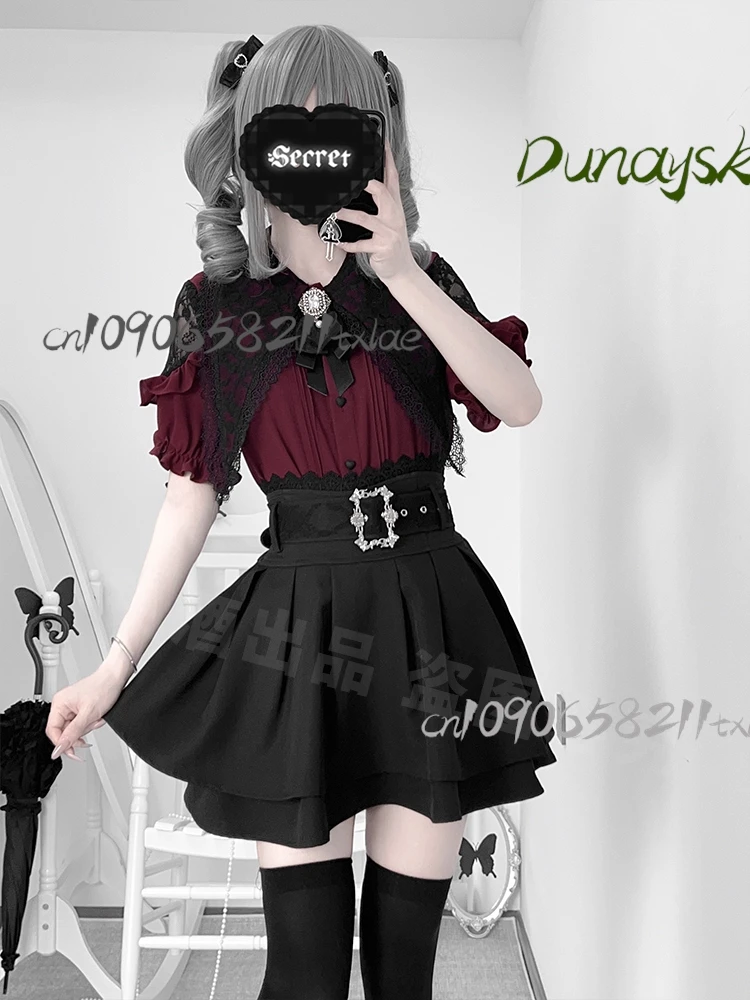 Jirai Kei Japanese air quality production summer organ pleated short sleeved shirt suspender skirt set Halloween cosplay