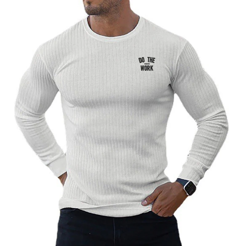 Mens Autumn Long Sleeve Knitwear Running Shirt Quick Dry Polyester Slim Fit Striped Gym Workout  Breathable Athletic Sports Wear