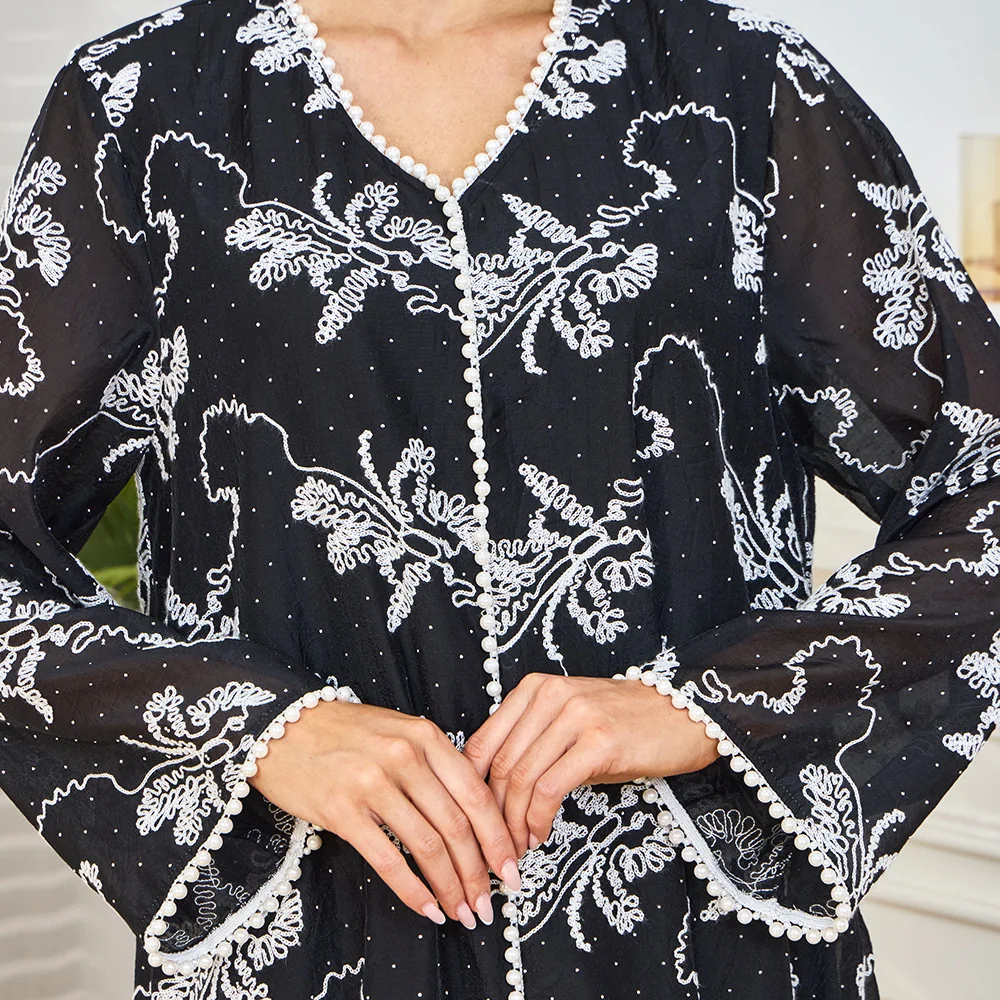 فستان نسائي طويل إسلامي رقيق مطرز في الشرق الأوسط فضفاض البندول رداء إسلامي فستان غريب