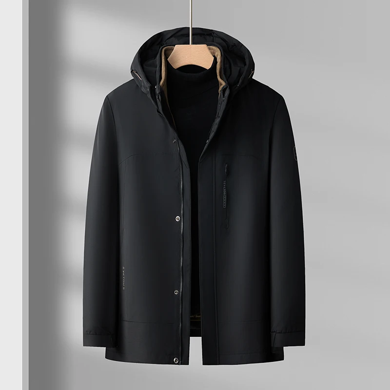 

YEAE Winter Clothes Down Jacket Men's Hooded Liner Removable Black Two-piece Winter Jacket Men's Coat