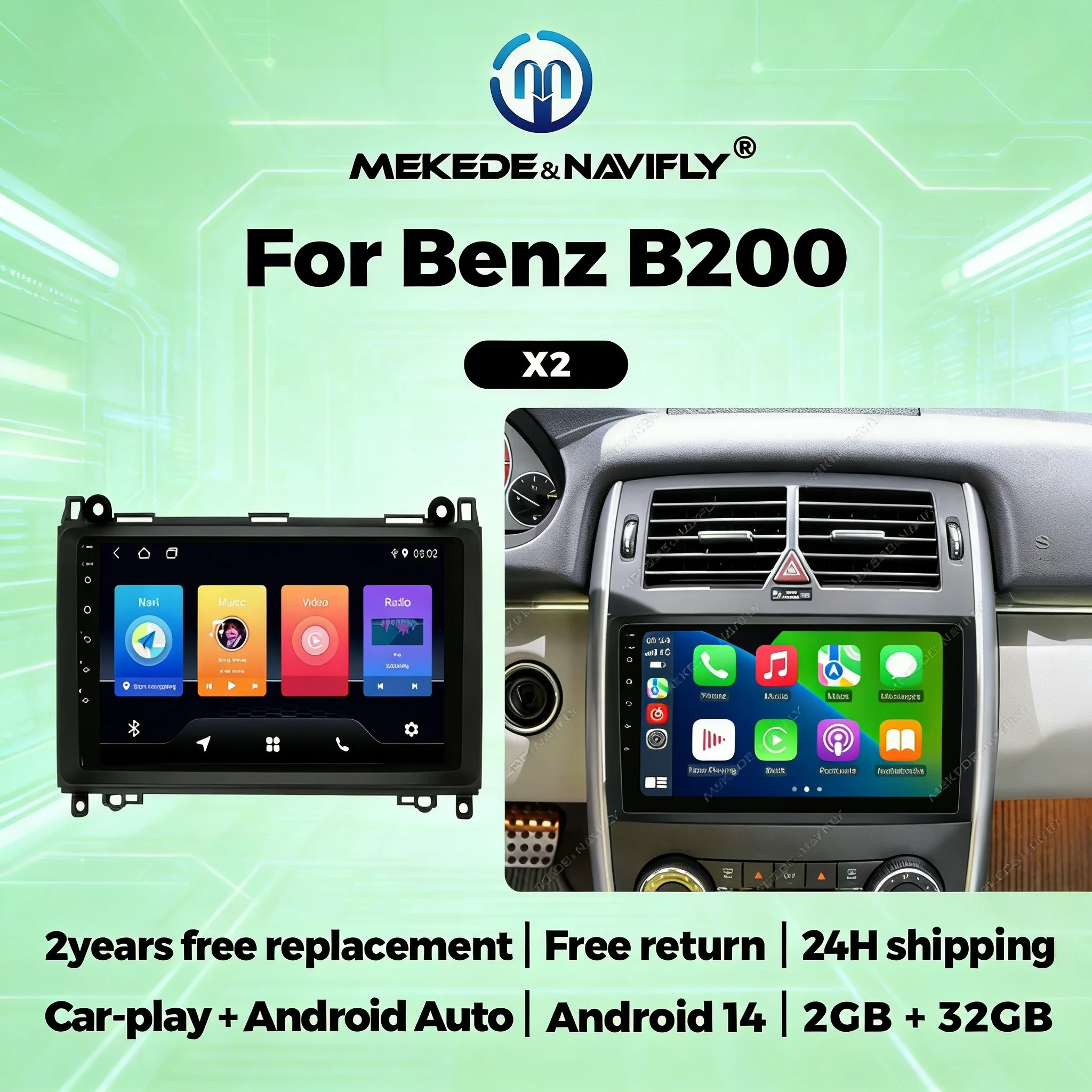 

Автомагнитола Android 14 для Mercedes Benz W169 W245 B200 W906 Sprinter W639 Vito с беспроводным CarPlay, Android Auto, мультимедийный плеер, Bluetooth