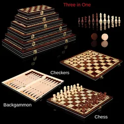 High-Grade Three-In-One Foldable Wooden Chess Backgammon Checkers For Sports Leisure