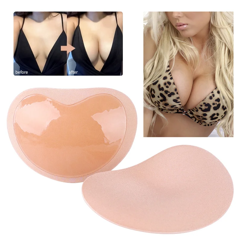 1 par de pegatinas de silicona para el pecho, Bikini, esponja de realce, almohadilla para sujetador, almohadillas de silicona transpirables para traje de baño, accesorios acolchados