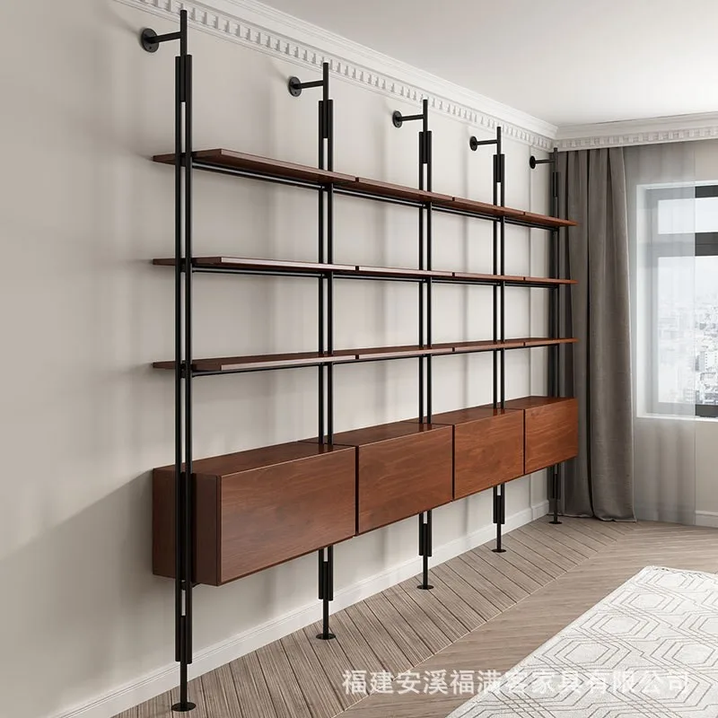 LH living room floor rack simple multi-layer wrought iron wall storage rack solid wood