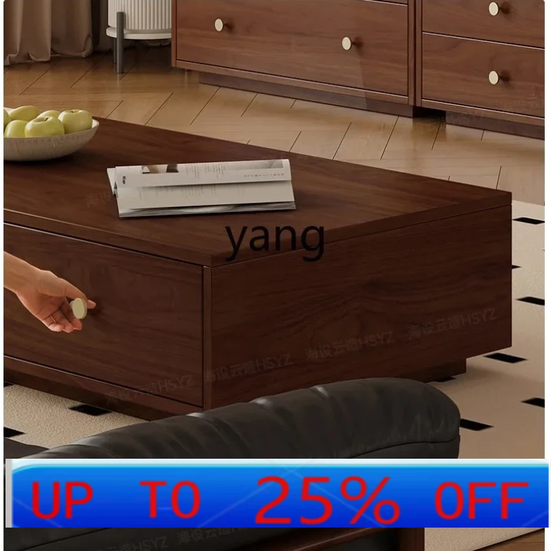 

LHH solid wood coffee table living room household small apartment walnut rectangular storage locker