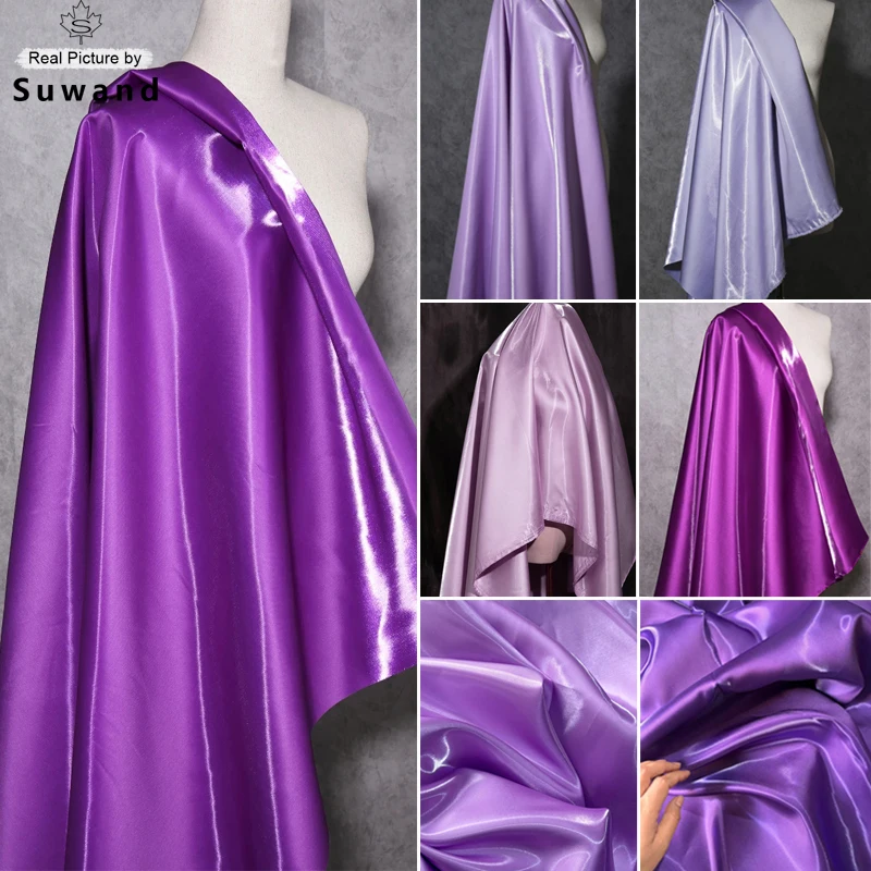 Purple Luxury Glossy Liquid Satin Fabric Shiny Gloss Satin for Dress Suit Clothing Designer Material DIY Evening