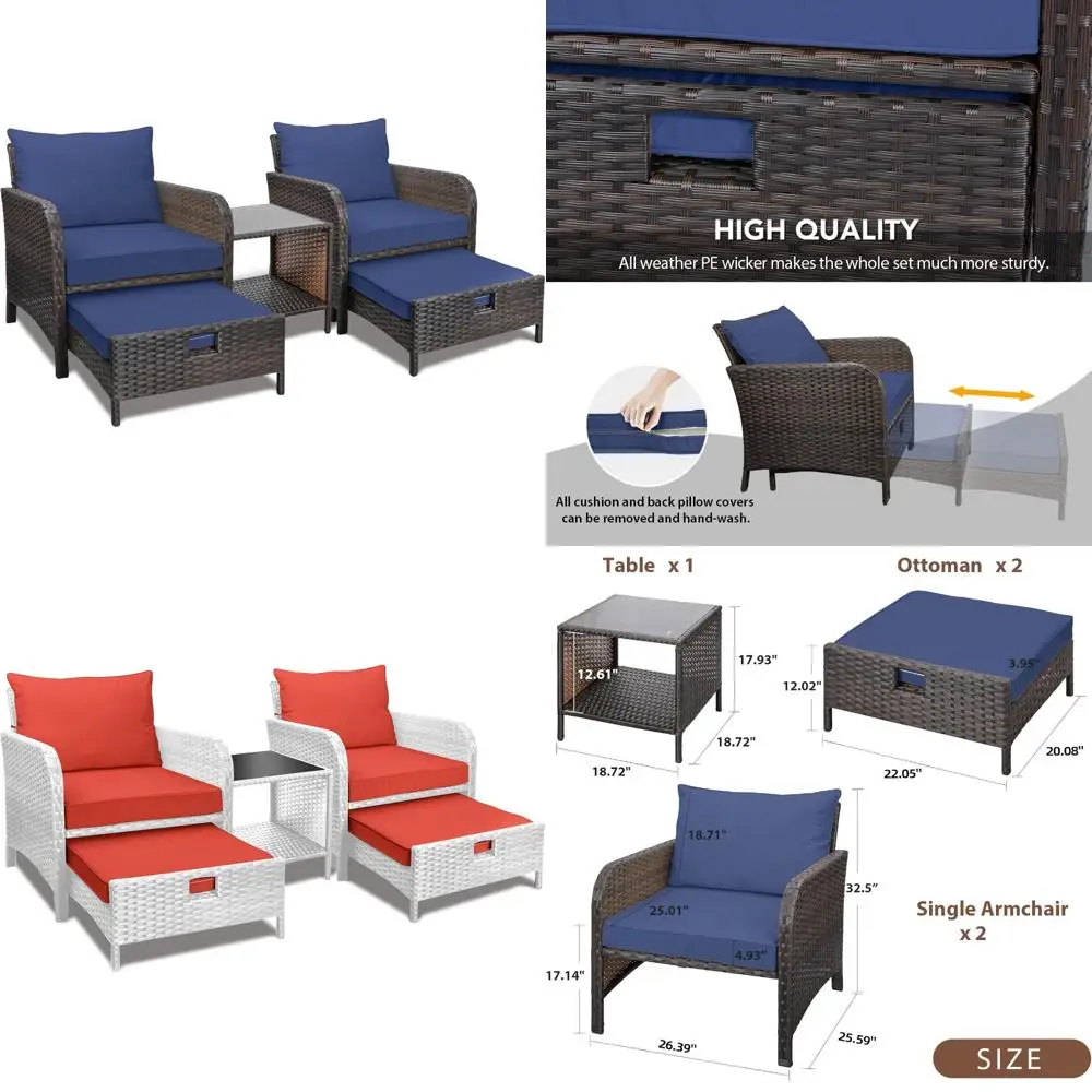 

5-Piece Patio Conversation Set with PE Wicker Rattan Chairs and Cushions