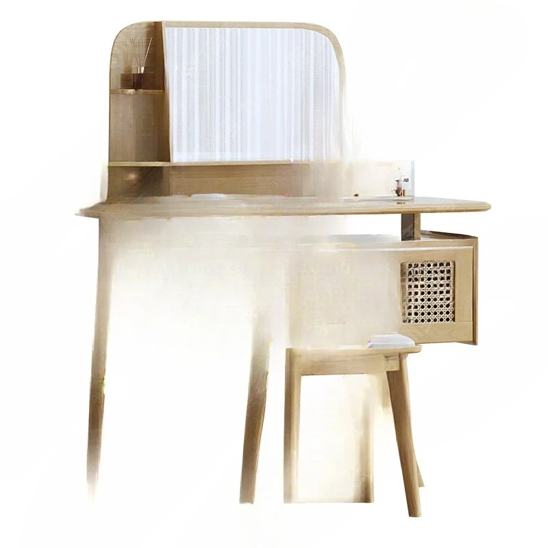 

Nordic, all solid wood, dressing table, modern, minimalist, multi-functional, bedroom, with mirror