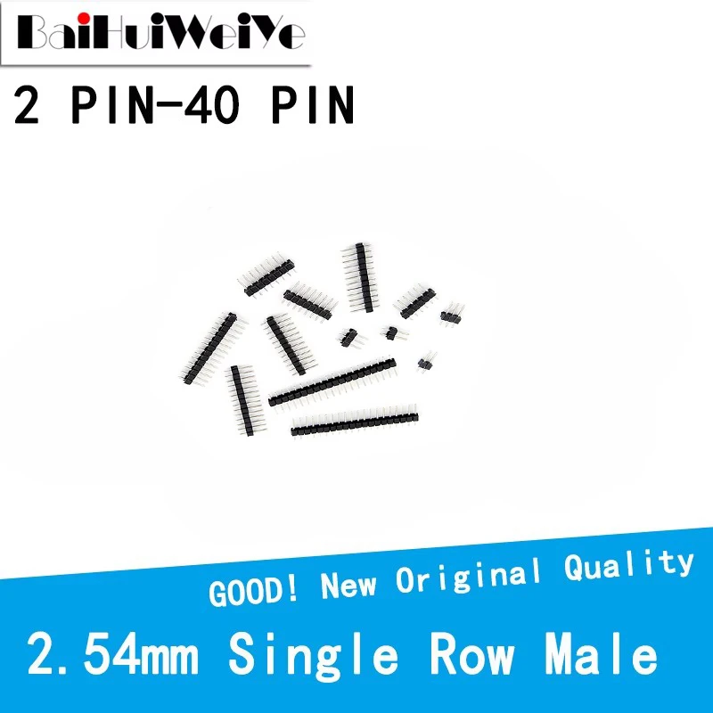 50PCS 2.54mm Single Row Male 2~40P PCB Socket Board Pin Header Connector Strip Pinheader 2/3/4/6/10/12/14/16/20/40Pin