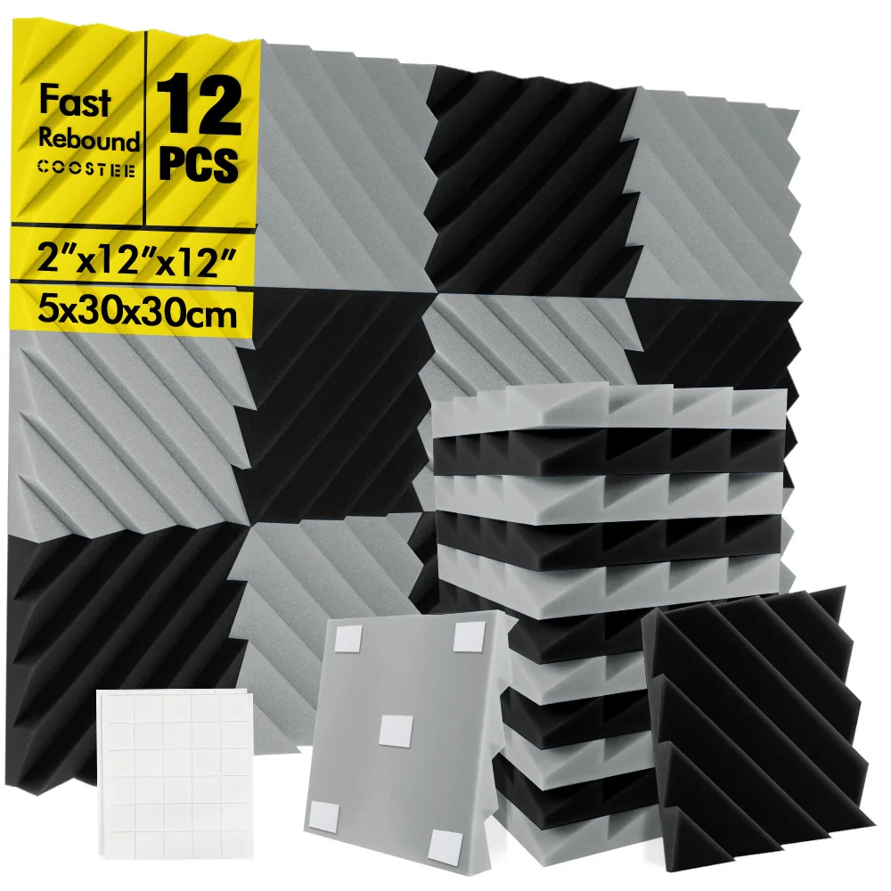 

12Pcs Soundproofing Panel Studio Self Adhesive Sound Absorbing Foam Panel, House Isolation Wall Acoustic Foam Sponge Pad