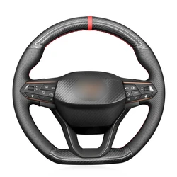 Carbon Fiber Leather Black Leather car Steering Wheel Cover for Seat Leon Ateca Tarraco 2020-2021 Seat Cupra Leon