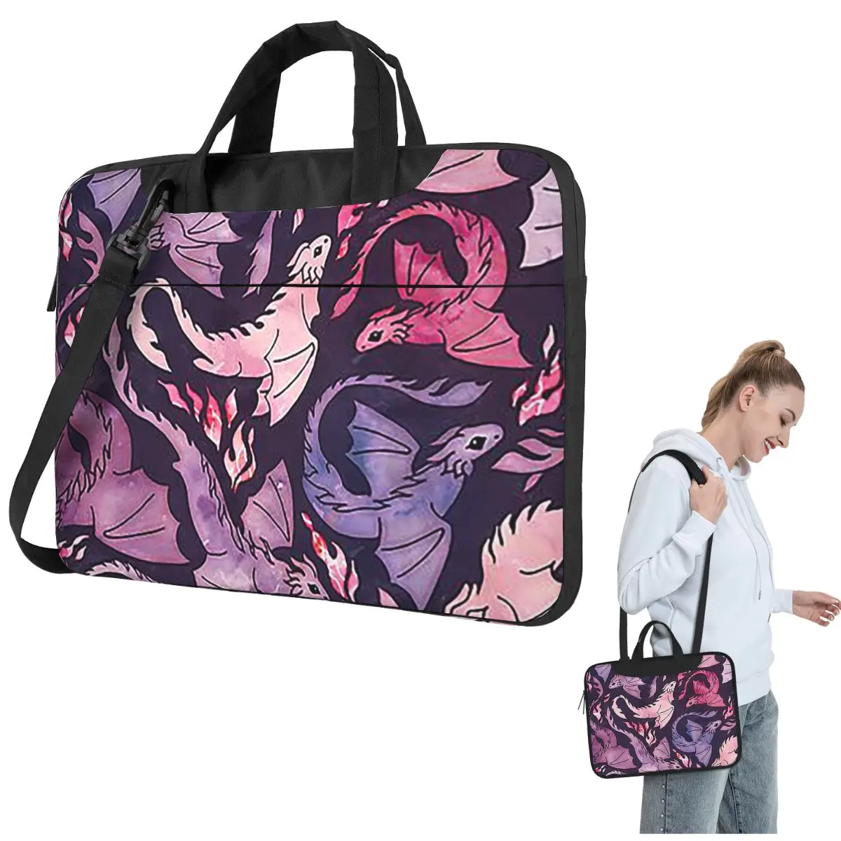 

Dragon Fire Dark Pink And Purple Laptop Bag Shockproof Case Computer Bag 13 14 15.6 Inch Notebook Pouch For Macbook Pro Air