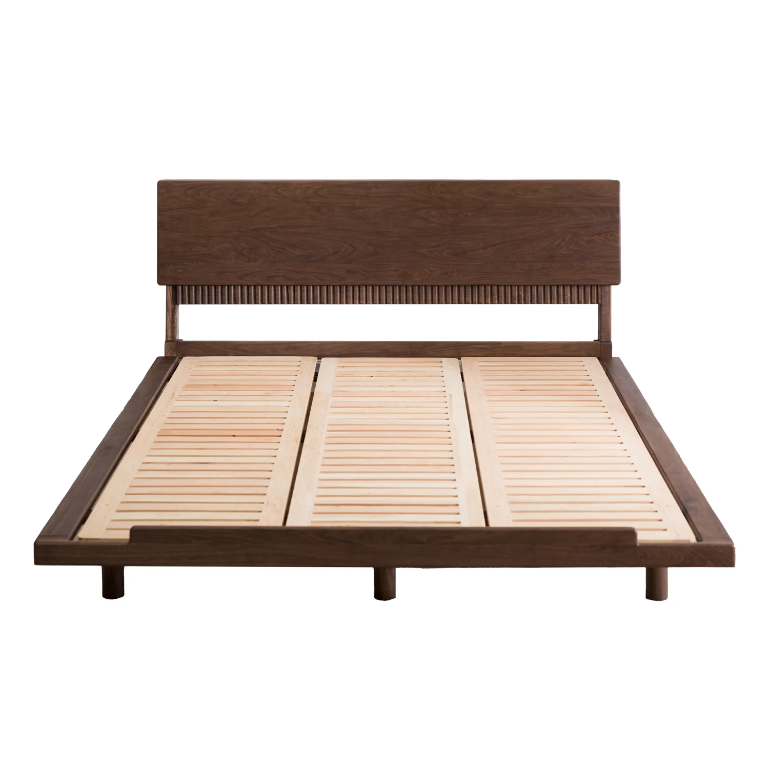 

Black walnut flush edge bed, all solid wood single double bed, small apartment, modern simple bed
