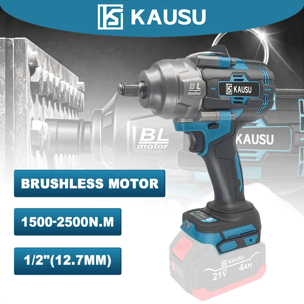 KAUSU 1/2 Inch Electric Impact Wrench Brushless Max 2500N.m Cordless Rechargable Wrench Power Tool For Makita 18V Battery