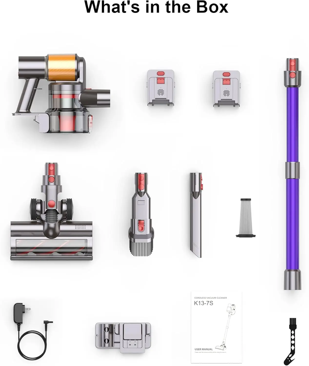 Aspirador de varilla inalámbrico, 600W 50KPA, 2 baterías, tiempo de ejecución de 120 minutos, autónomo, cepillo sin enredos, pantalla LED, para duro