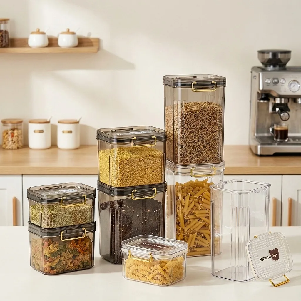 Airtight Clear Plastic Food Storage Containers with Lids Kitchen Organizers Stackable Storage Boxes for Pantry Cereal Pasta