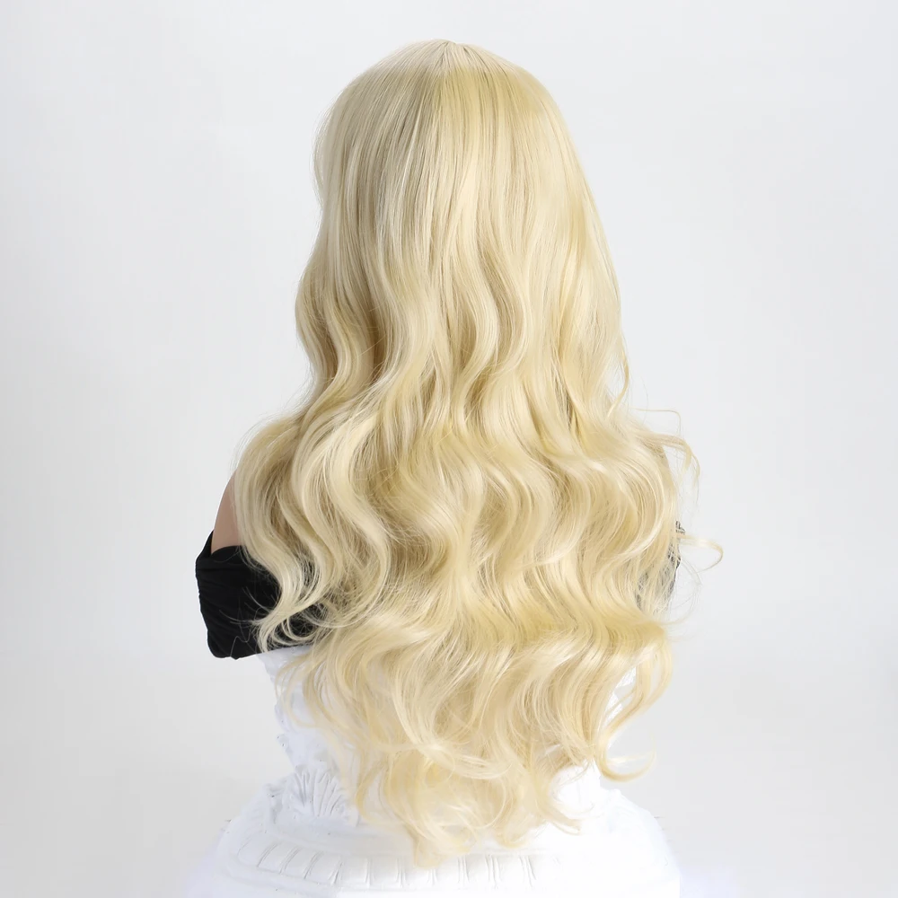 Long Body Wavy Synthetic  Wig for Women Natural Wave Wigs with Bangs  Fake Hair Heat Resistant Fiber For Daily Halloween Party