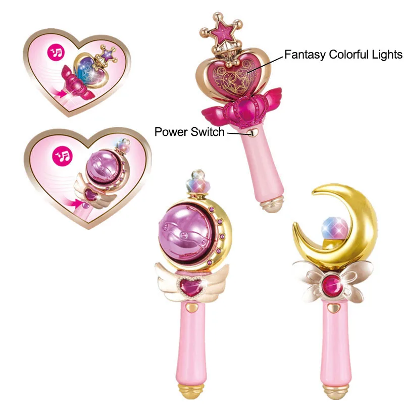 20cm Flower Fairy Cartoon Magic Moon Wand Bracelet With Music Lights Wand Fairy Stick Children Play Princess Costume Girl Gift