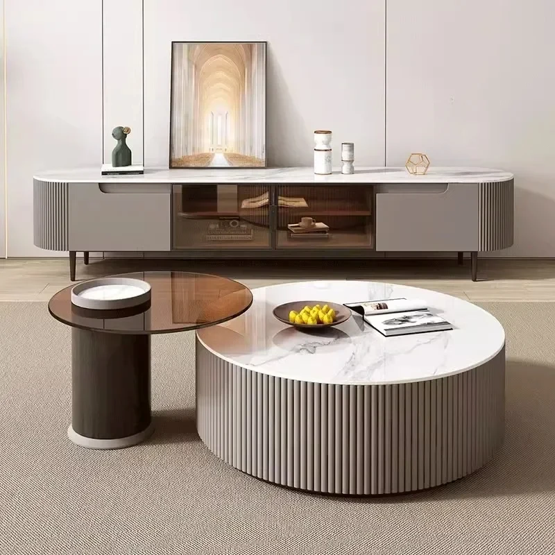 Low Luxury Sets Coffee Table Small Minimalist Round Design Glass Coffee Table Clear White Mesa Auxiliar Salon Home Furniture