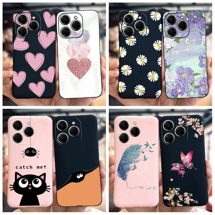 For Tecno Spark 20 Case Spark 20C Cover Fashion Flower Love Heart Shockproof Silicone Bumper For Tecno Spark 20 Pro Spark20 Case