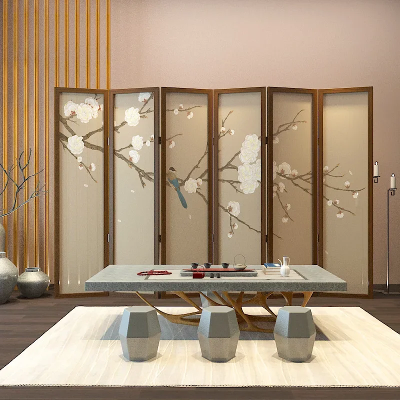 Simple screen partition fashionable living room hotel bedroom office modern Chinese flower and bird entrance semi-transparent fo