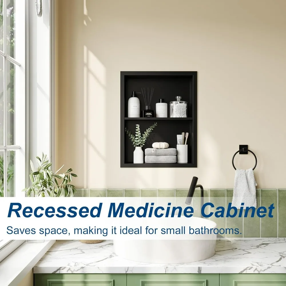 Recessed Medicine Cabinet, 14x18 Medicine Cabinet Organizer, 304 Stainless Steel Medicine Wall Cabinet with Double Shelves