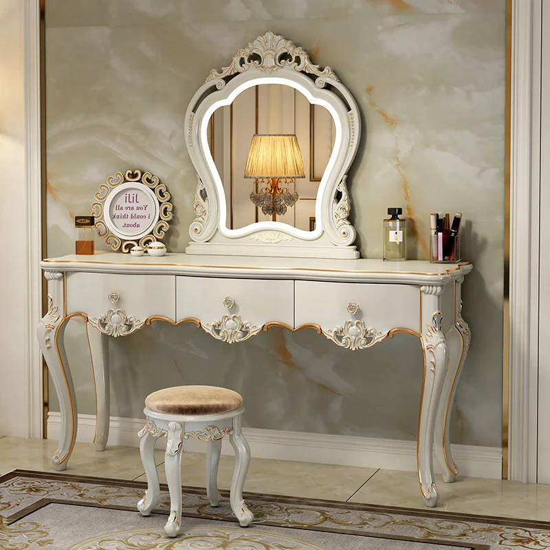 Luxury Girl Dressing Table White Vanity European Modern Dressers Sets Mirror Penteadeira Bedroom Furniture