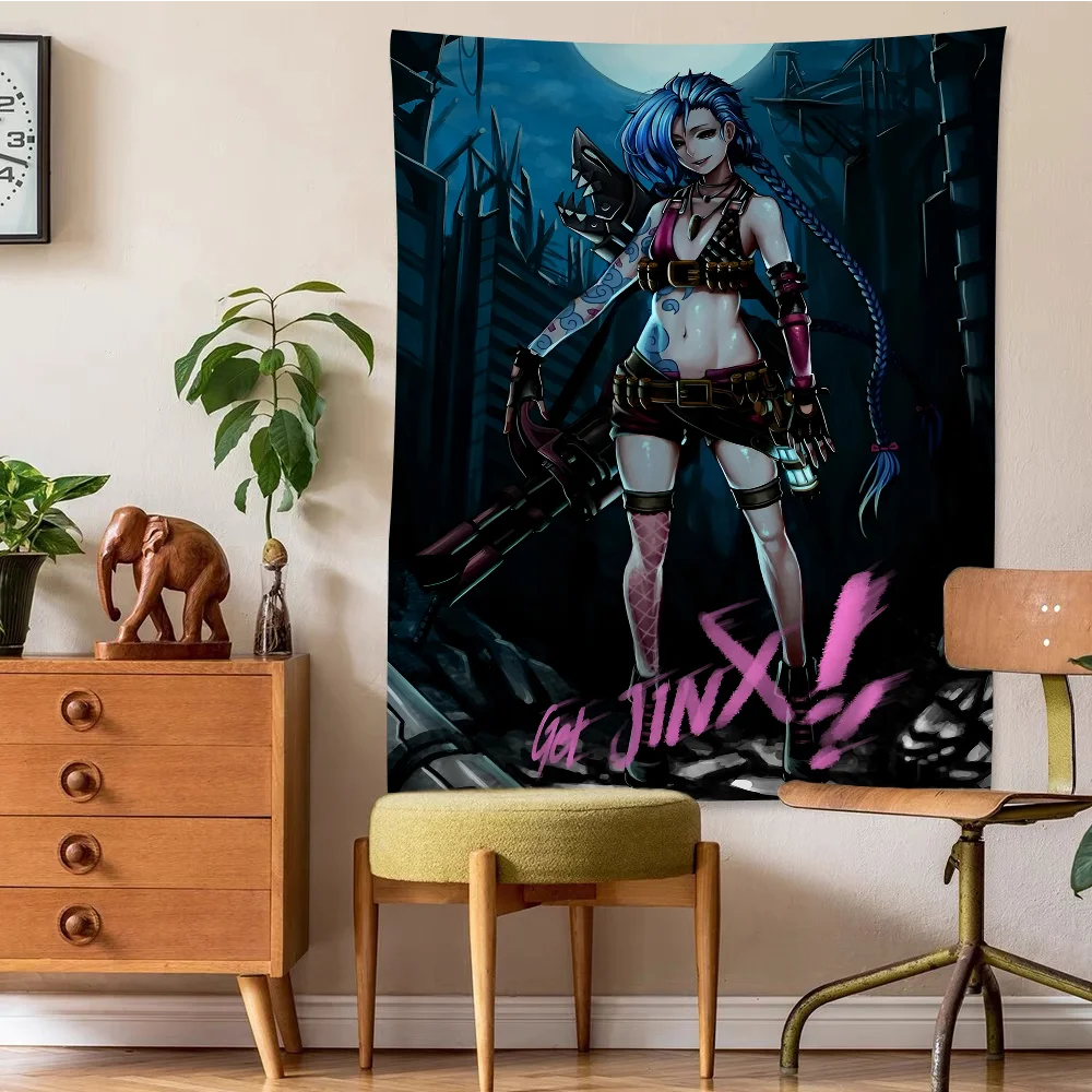 Cartoon Game Arcane L-LOL J-Jinx DIY Wall Tapestry Hanging Tarot Hippie Wall Rugs Dorm Home Decor