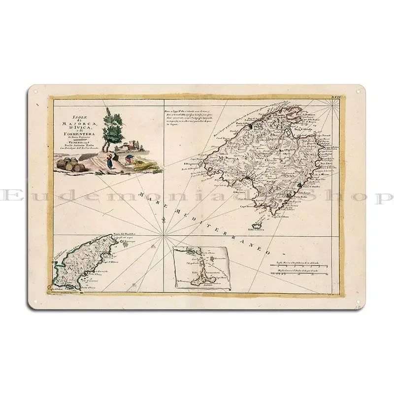 Vintage Malta Mallorca And Ibiza Islands Map 1778 Balearic Islands Map Metal Cinema Classic Cave Retro Designer Tin Sign Poster