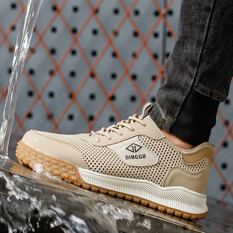 men fashion breathable steel toe caps work shoes worker summer sneakers designer safety boots tooling security footwear protect