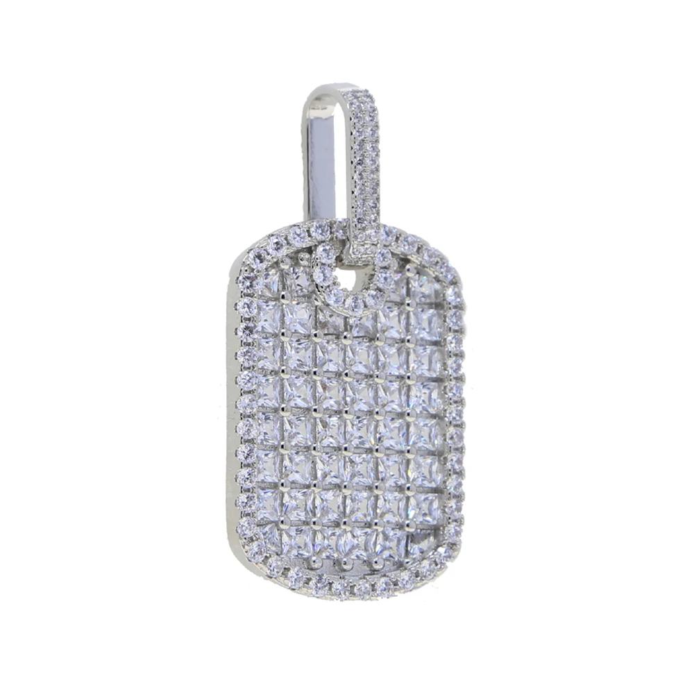 Iced Out Bling Square Label Pendant Necklace For Men Women Gold Color Bead Chain AAA Zircon Charm Hip Hop Jewelry