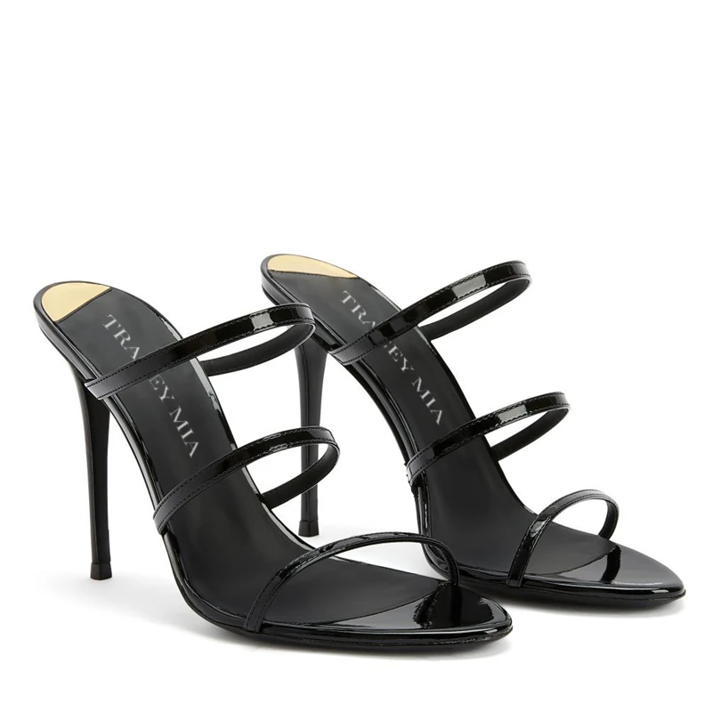 

New European and American high-heeled shoes for women with slim heels and exposed toes, black minimalist and versatile sandals